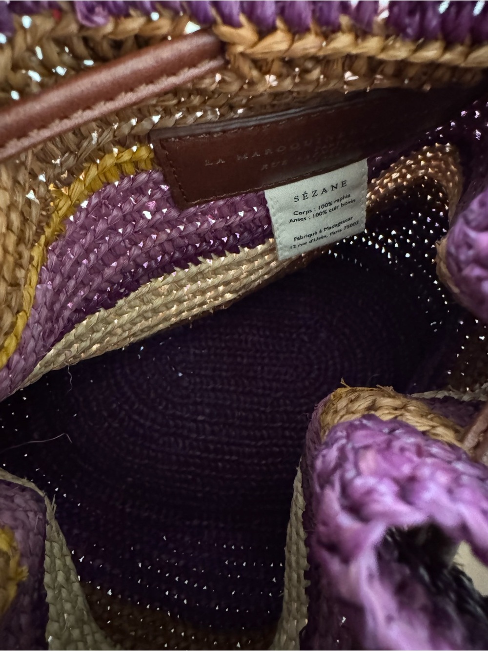 Sezane Farrow Woven Striped Drawstring Bucket Bag - Picture 3 of 10